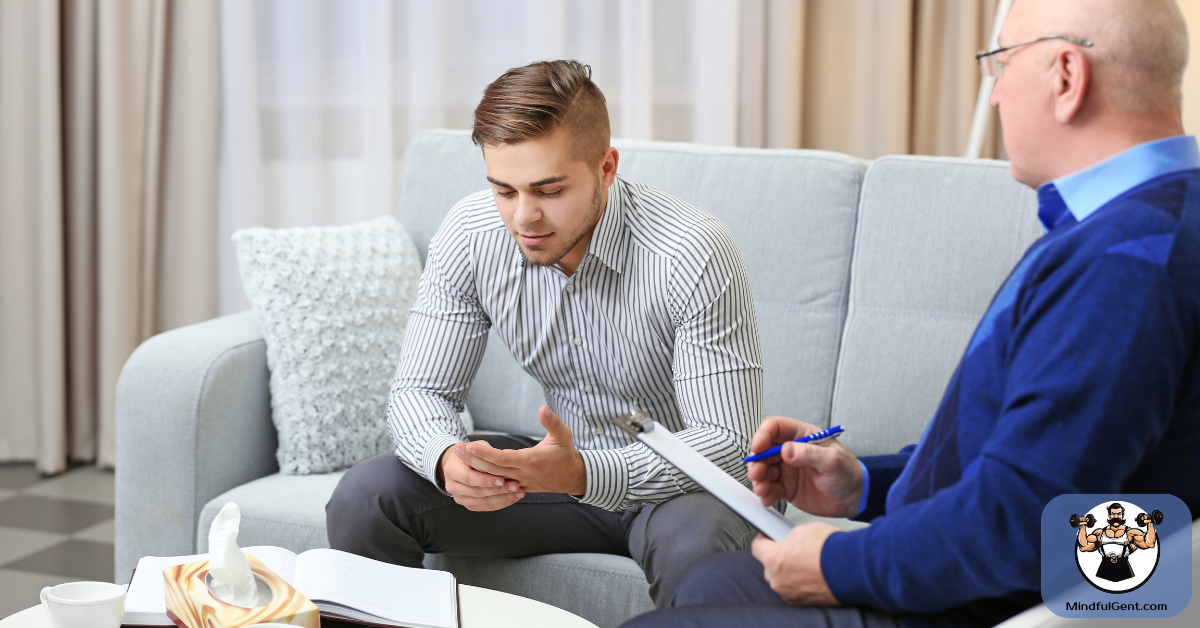 Young man talking with a mental health professional.